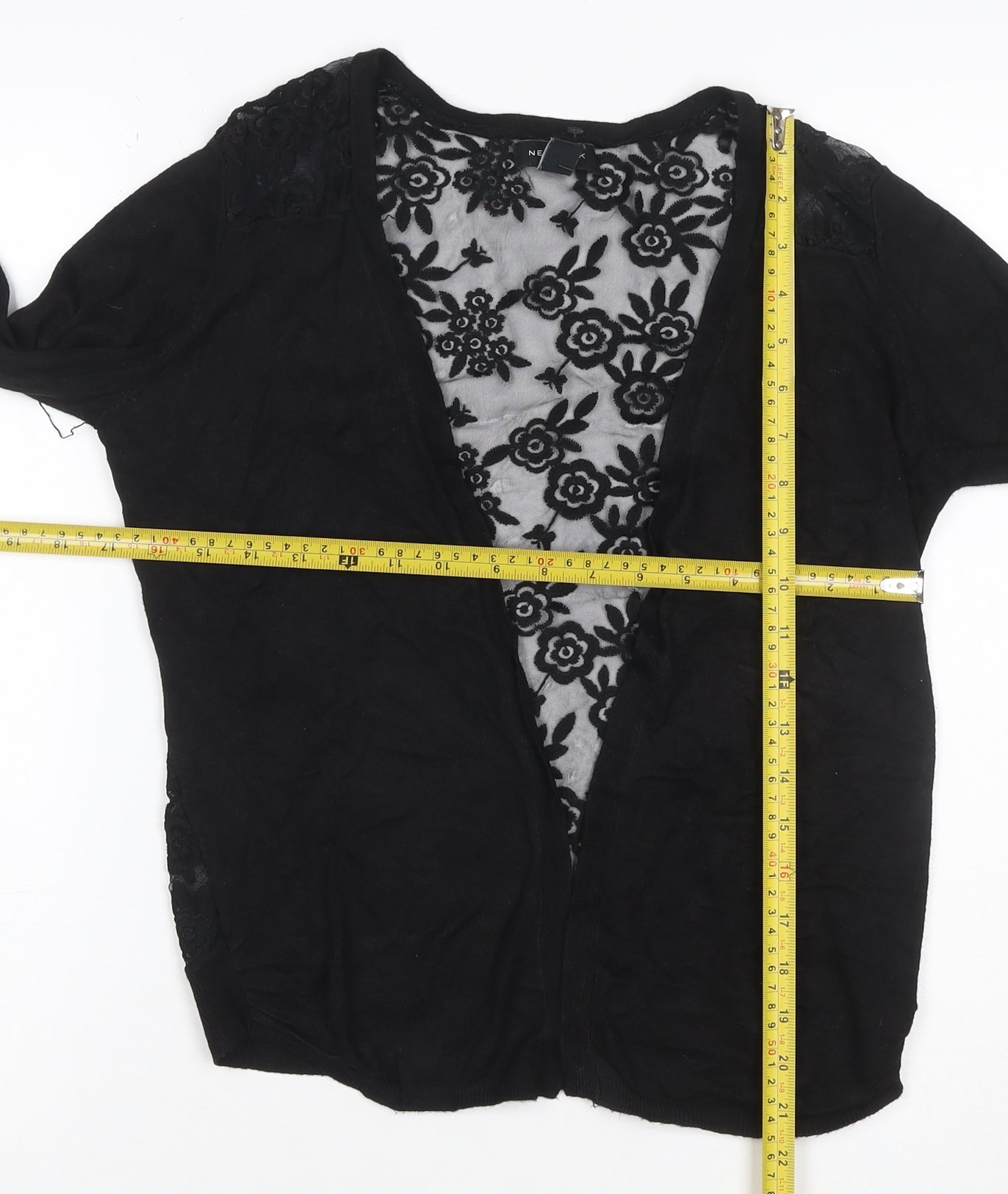 New Look Women’s Black UK 10 Open Cardigan Floral Lace Long Sleeve