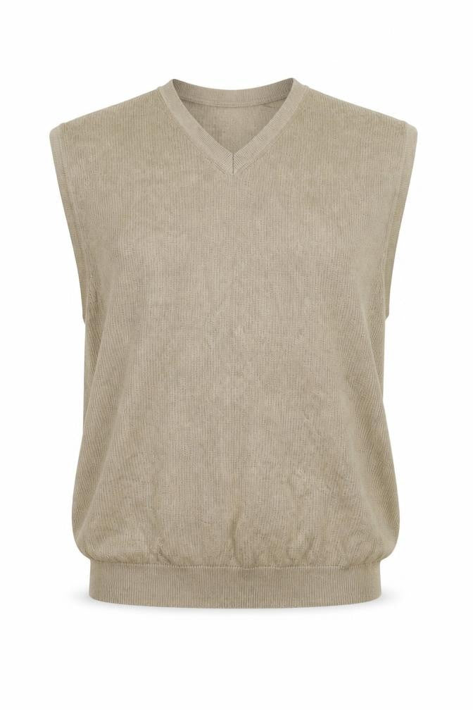 Nautica Men’s Beige XL Silk Cotton V-Neck Knit Jumper Vest