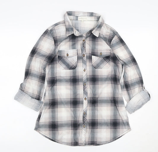 Apricot Women’s Grey Plaid Button-Up Shirt UK 10 Long Sleeve Pockets