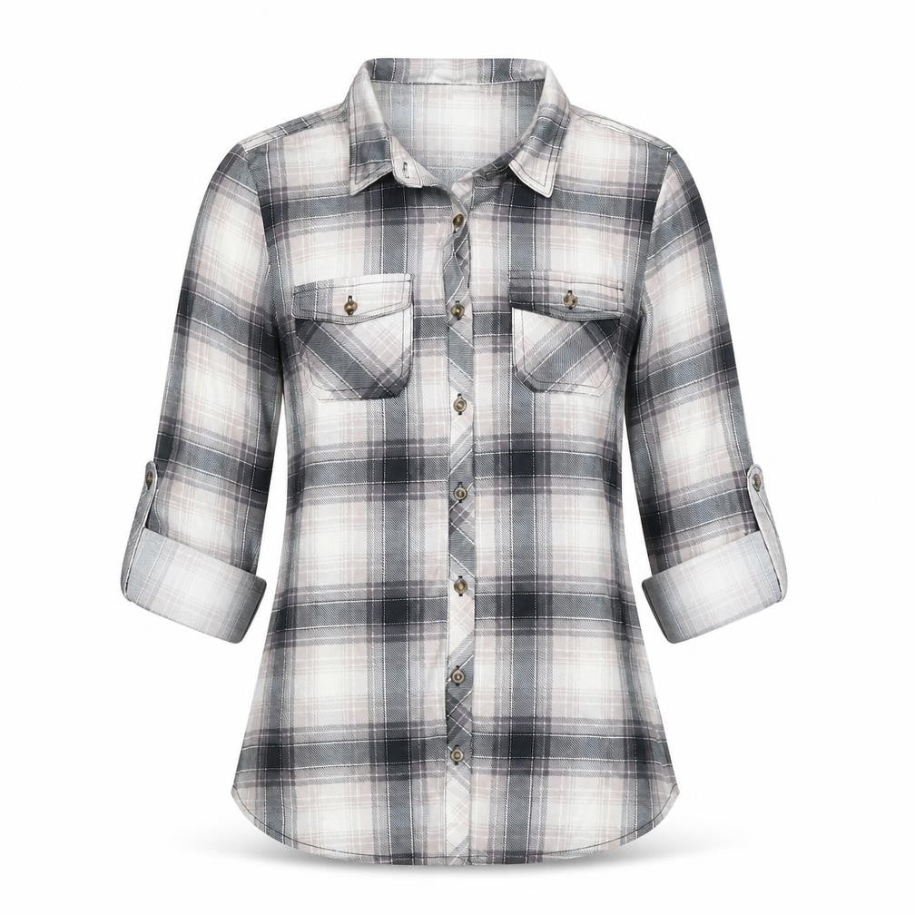 Apricot Women’s Grey Plaid Button-Up Shirt UK 10 Long Sleeve Pockets