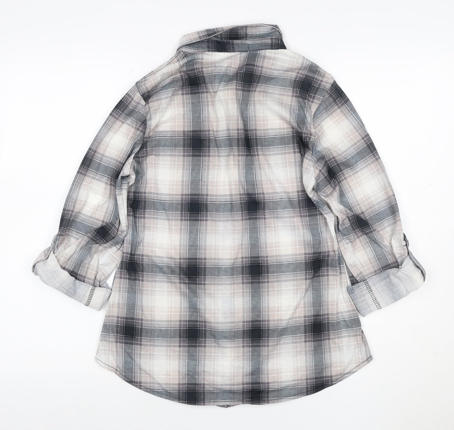 Apricot Women’s Grey Plaid Button-Up Shirt UK 10 Long Sleeve Pockets