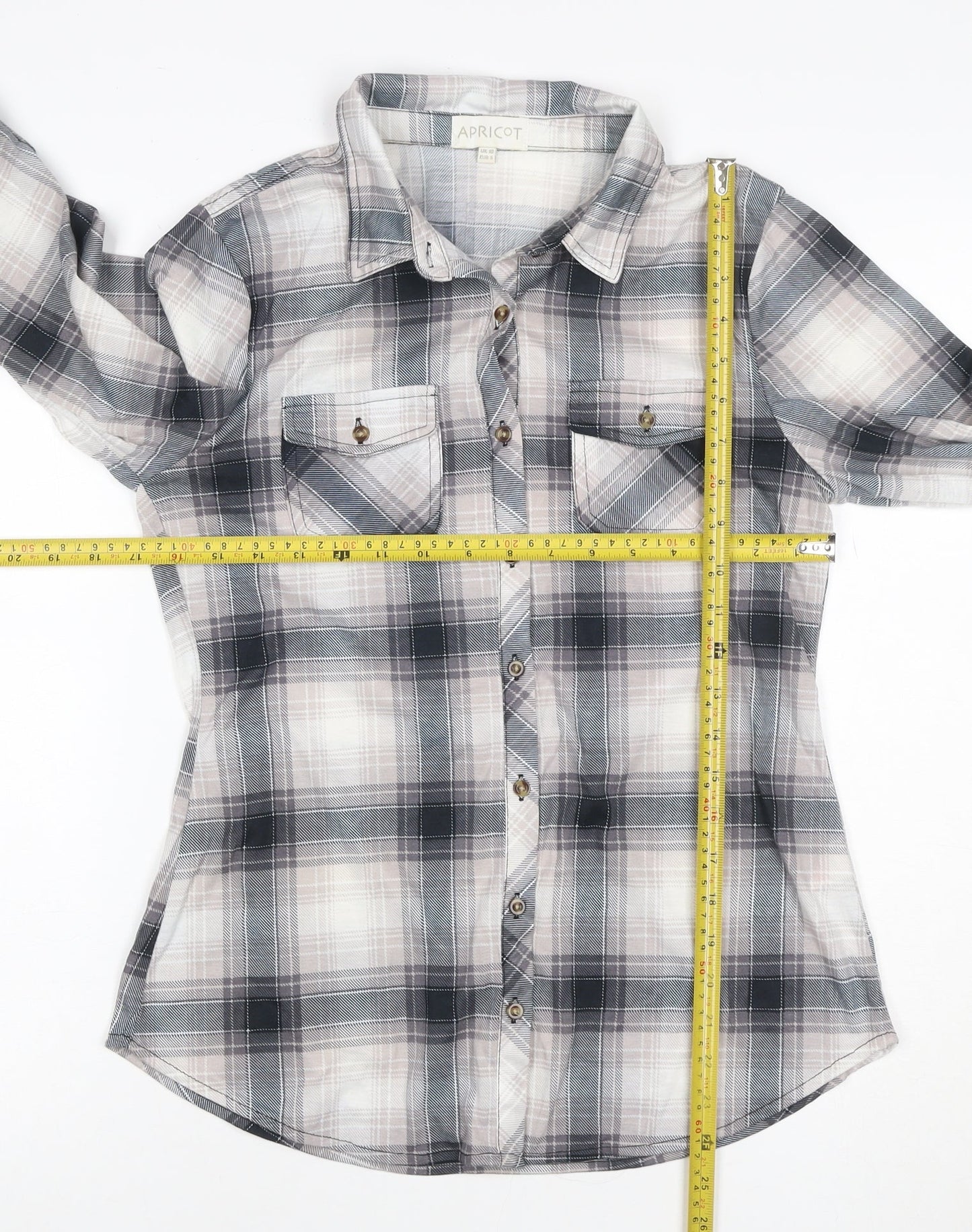 Apricot Women’s Grey Plaid Button-Up Shirt UK 10 Long Sleeve Pockets