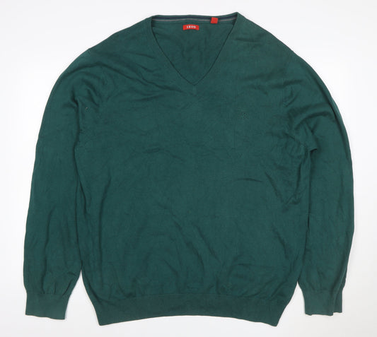 IZOD Men’s Green XL V-Neck Cotton Knit Pullover Jumper Logo