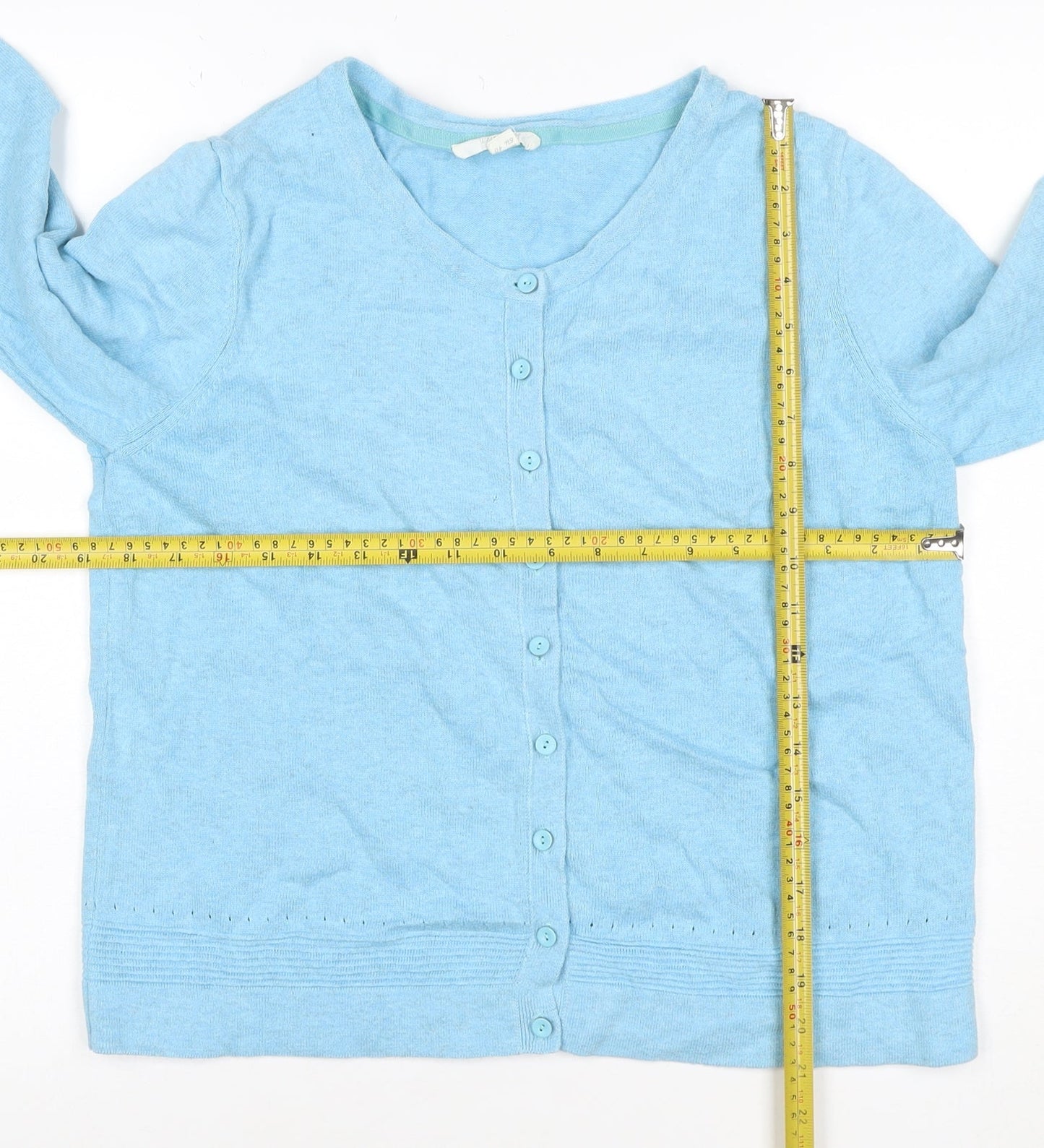White Stuff Women Blue UK 12 Cotton Knit Button Cardigan