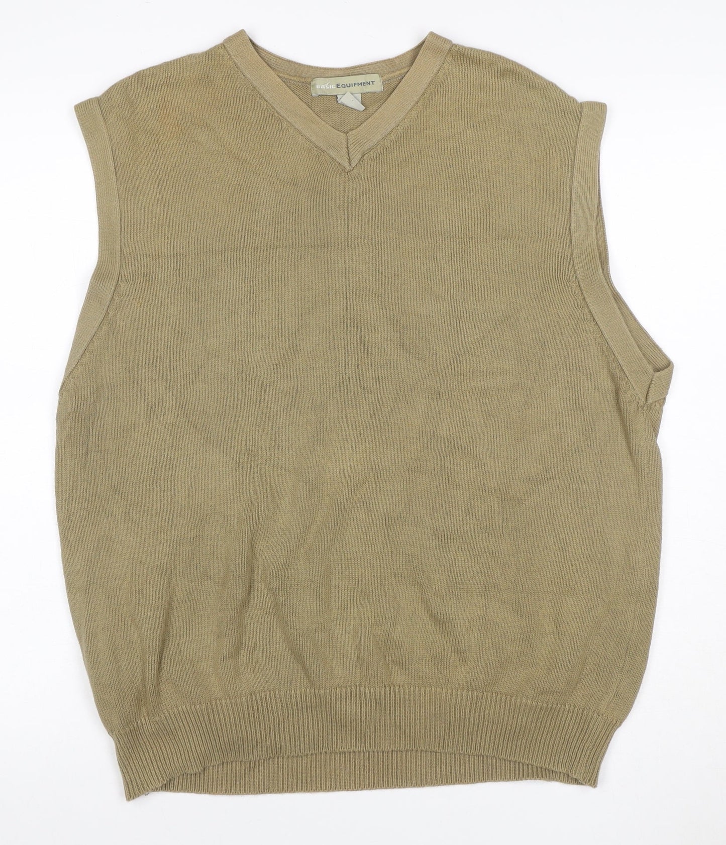 Basic Equipment Men’s Beige Cotton V-Neck Knit Sleeveless Jumper Vest L