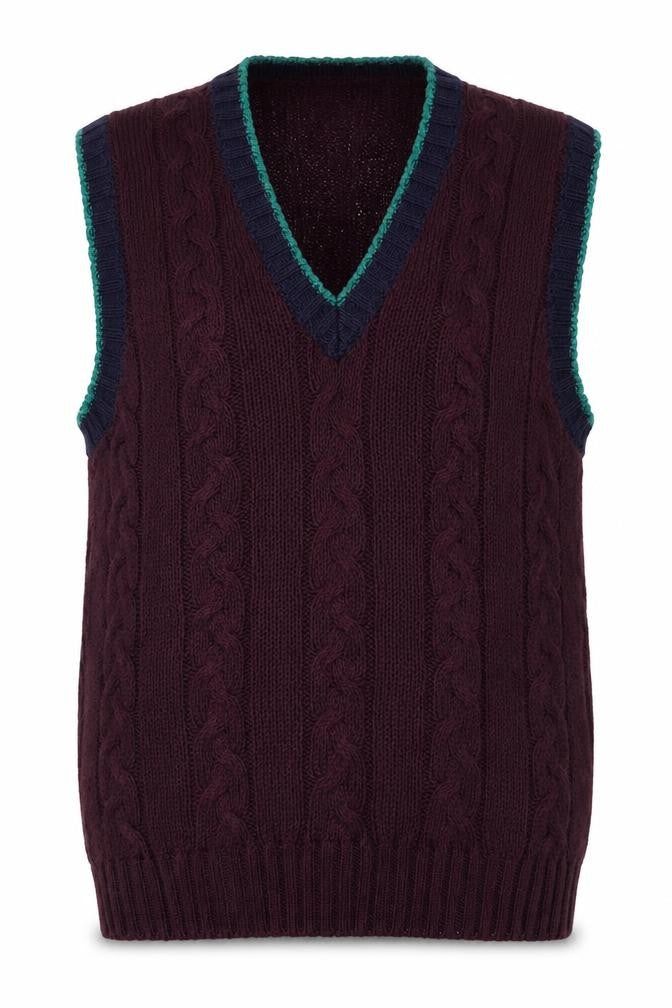 R.T.W. Mens Burgundy Cable Knit Cotton Blend Sleeveless Vest M