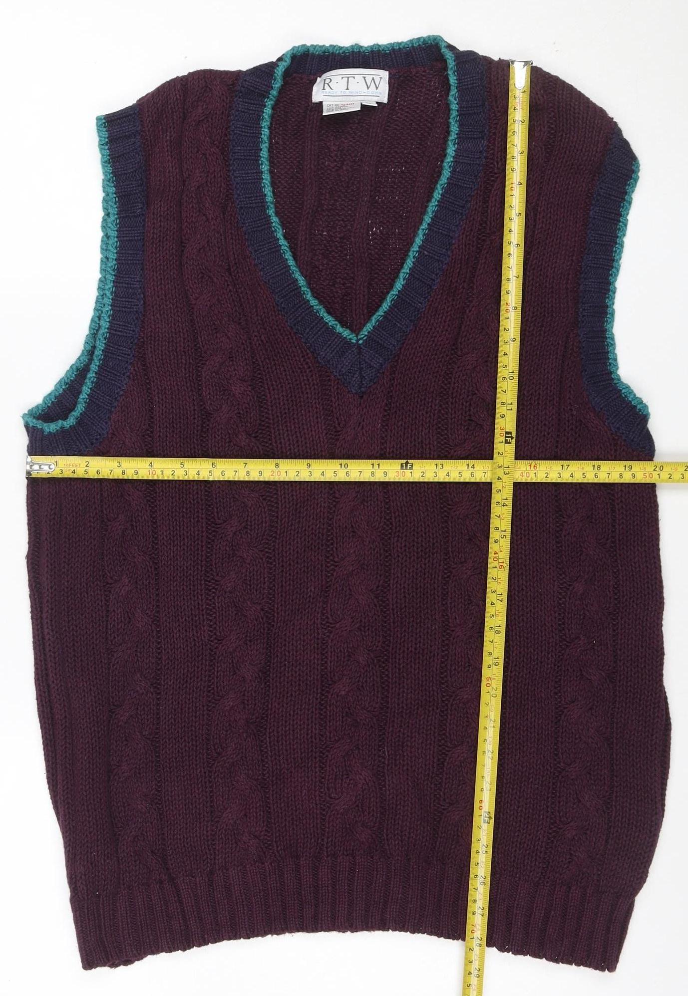 R.T.W. Mens Burgundy Cable Knit Cotton Blend Sleeveless Vest M