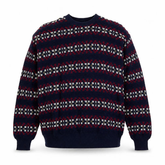 Robert Stock Men’s Blue Fair Isle Cotton Jumper Size L Retro 90s