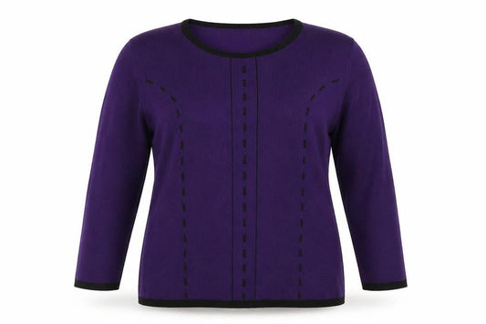 Carducci Women Purple Black Knit Jersey Top L 3/4 Raglan Sleeve