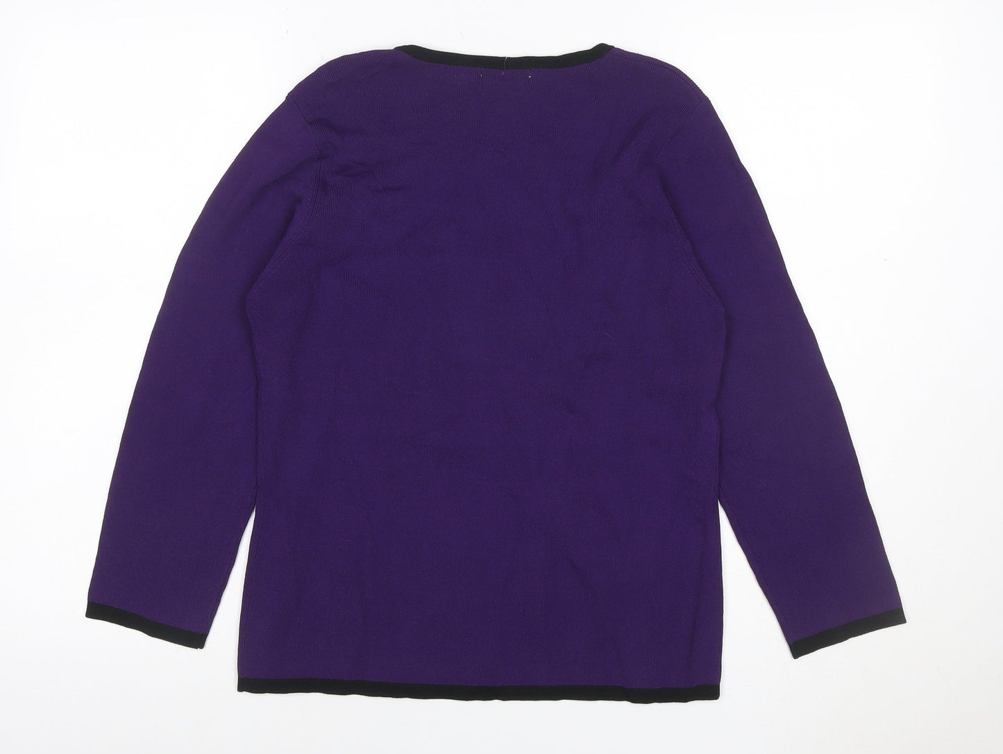 Carducci Women Purple Black Knit Jersey Top L 3/4 Raglan Sleeve