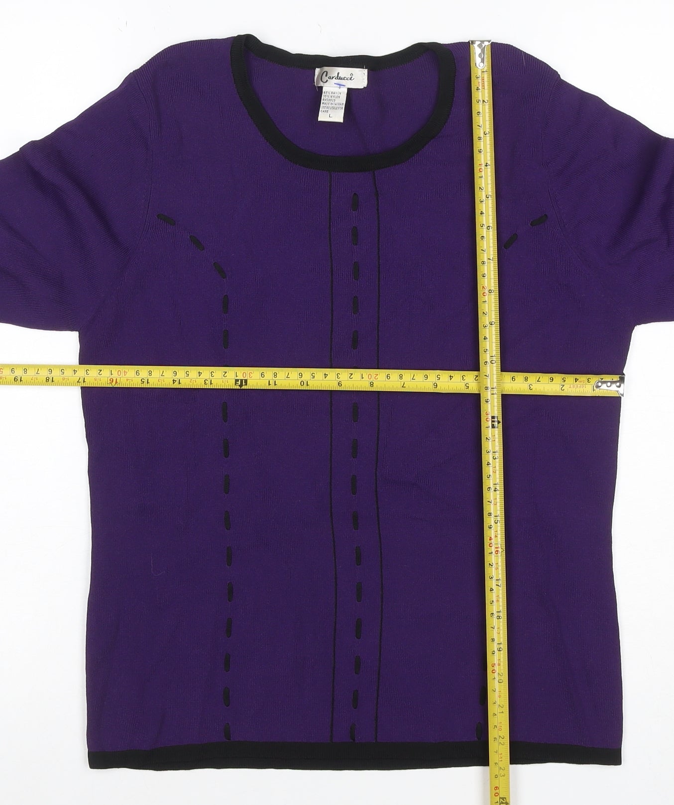 Carducci Women Purple Black Knit Jersey Top L 3/4 Raglan Sleeve