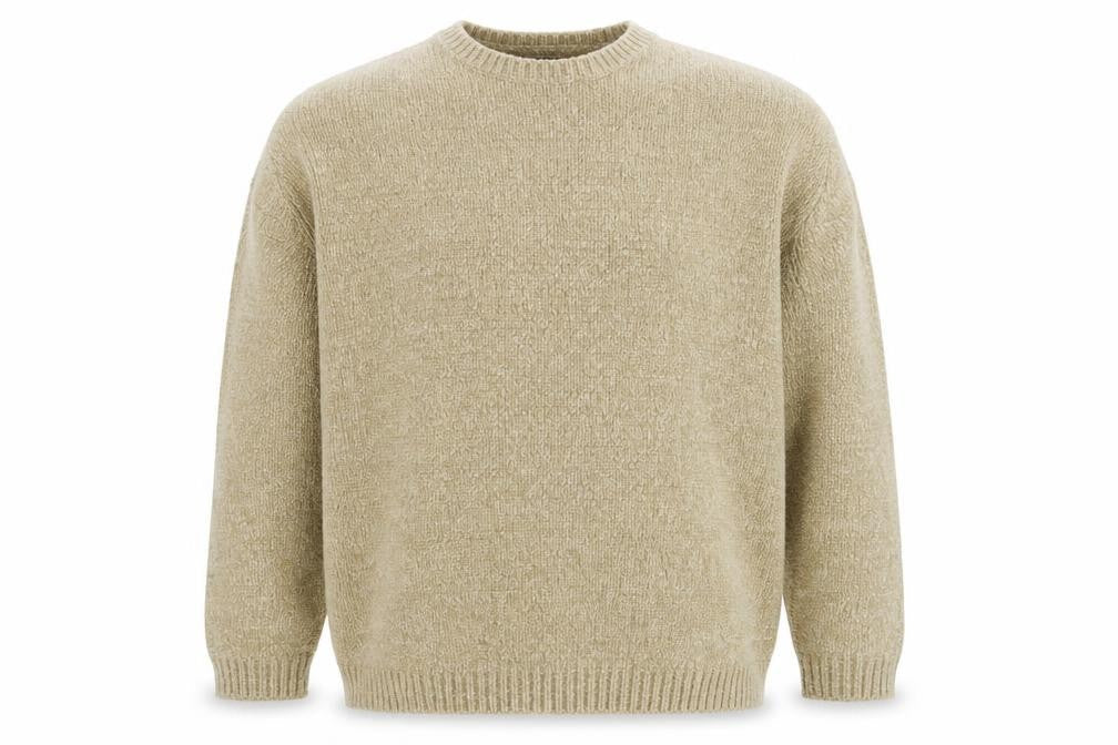 Front view of ASOS Design Men’s Beige XS Chunky Knit Crew Neck jumper