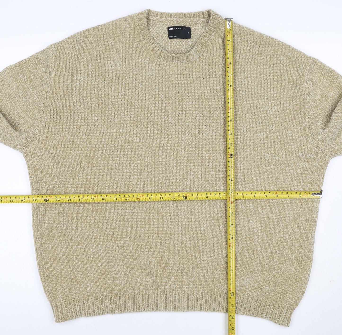 ASOS Design Men’s Beige XS Chunky Knit Crew Neck Pullover Jumper