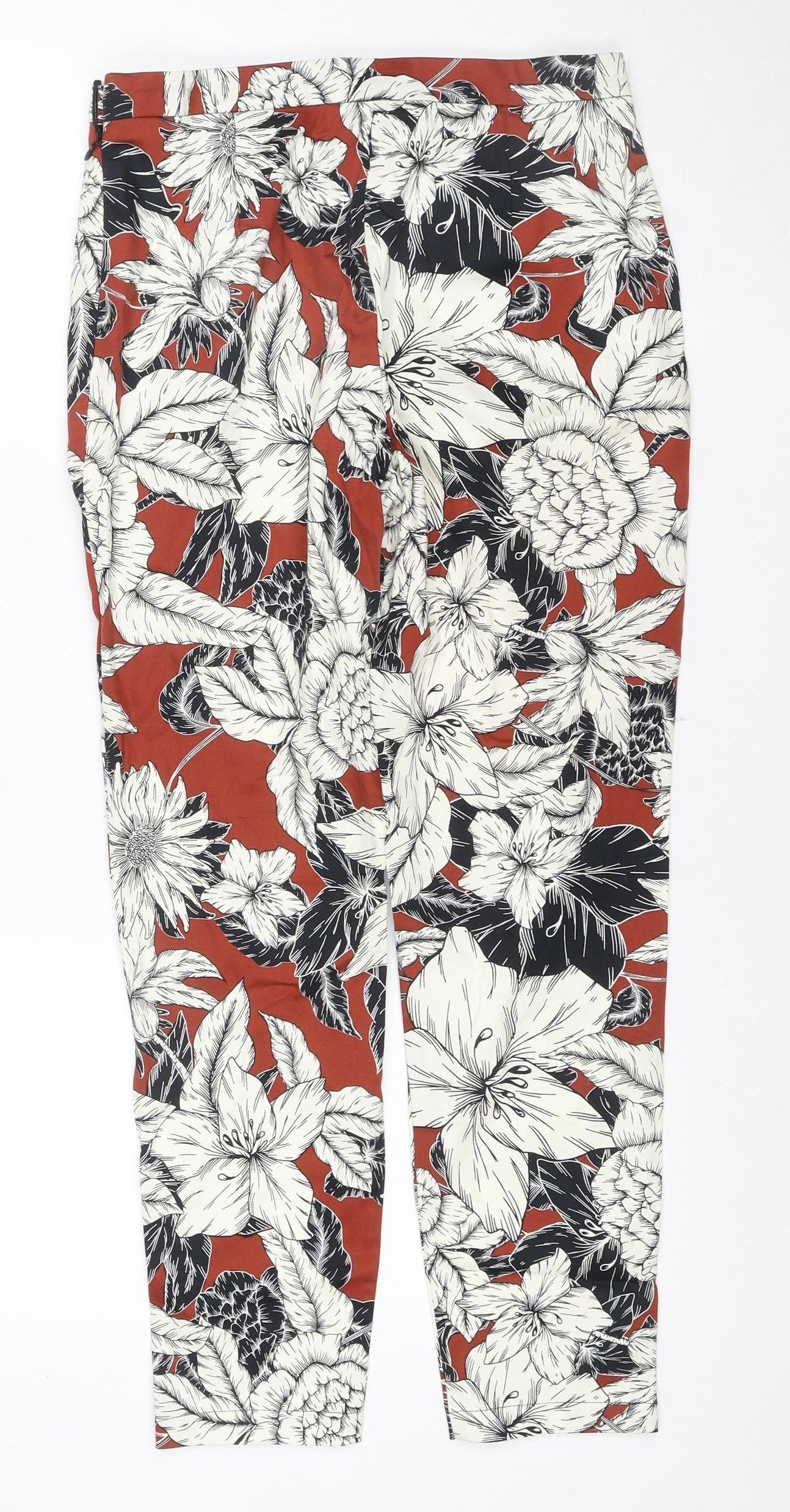 Dorothy Perkins Women Red Floral Cropped Trousers UK 8 Stretch