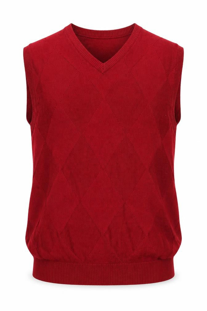 Blassport Men’s Red M Cotton Argyle V-Neck Knit Vest Jumper