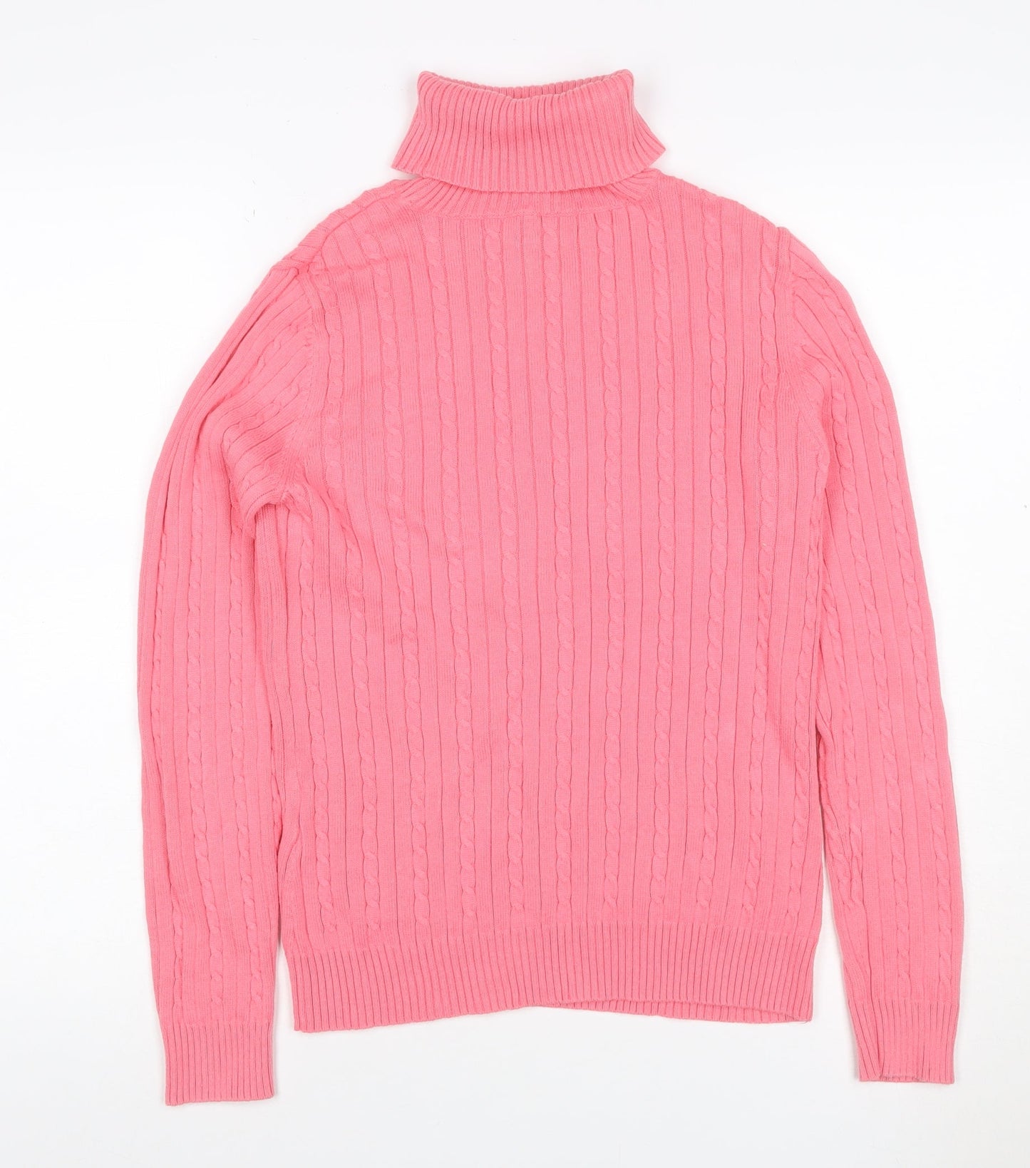Izod Women’s Pink M Cable Knit Roll Neck Cotton Pullover Jumper