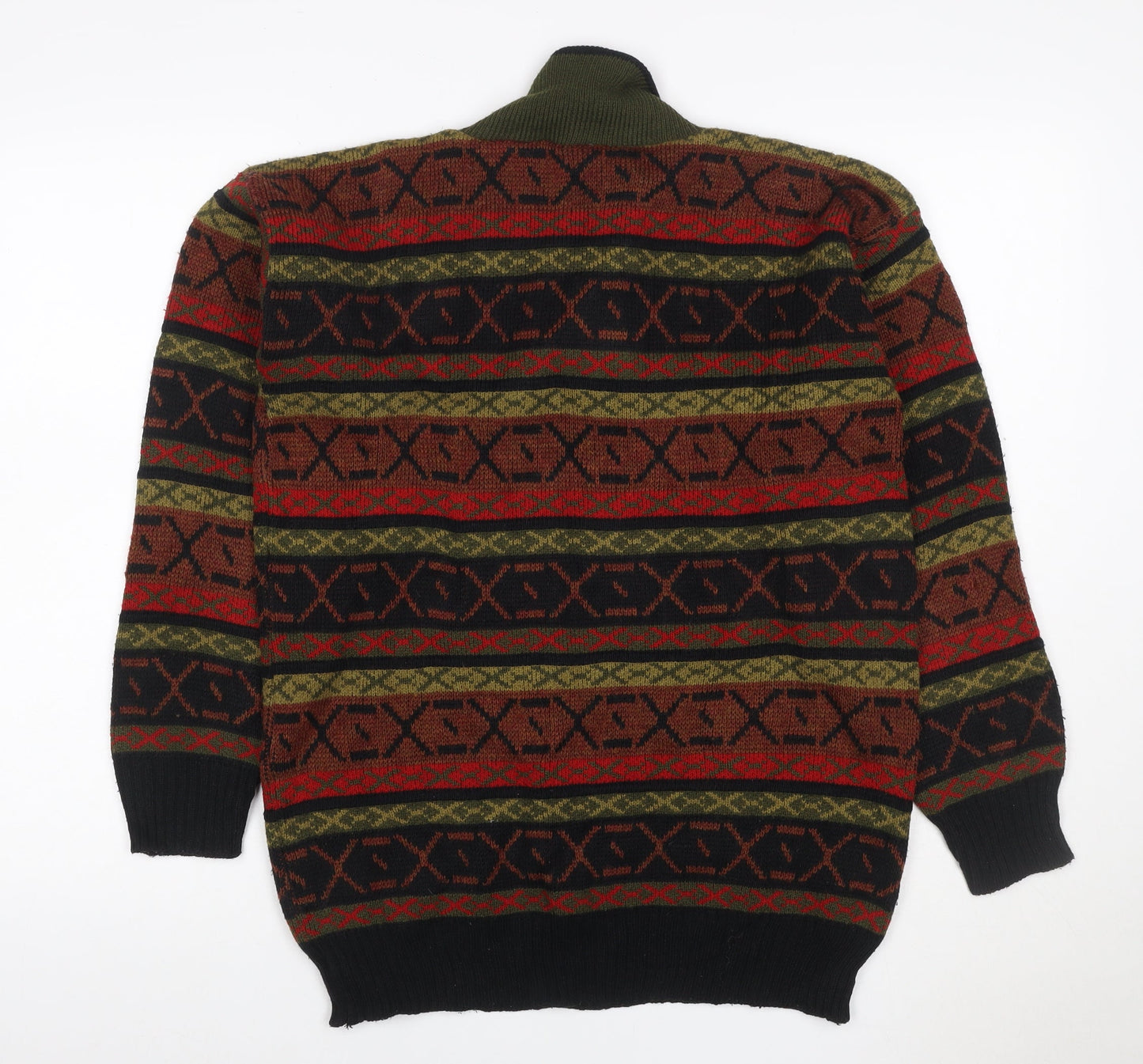 Gems Men’s Multicoloured M Henley Geometric Acrylic Knit Jumper Vintage