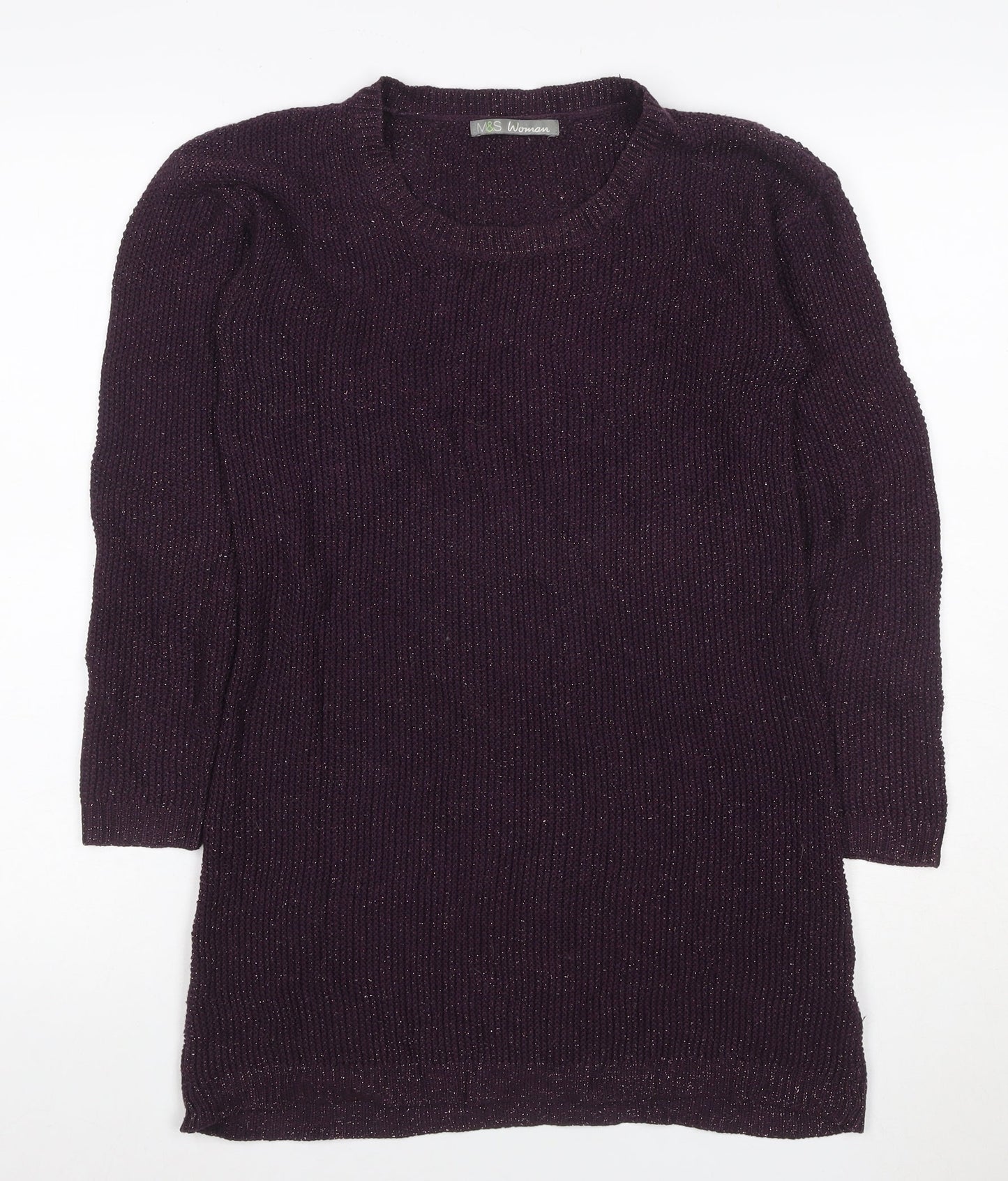 Marks & Spencer Women Purple Glitter Knit Tunic Jumper UK 8