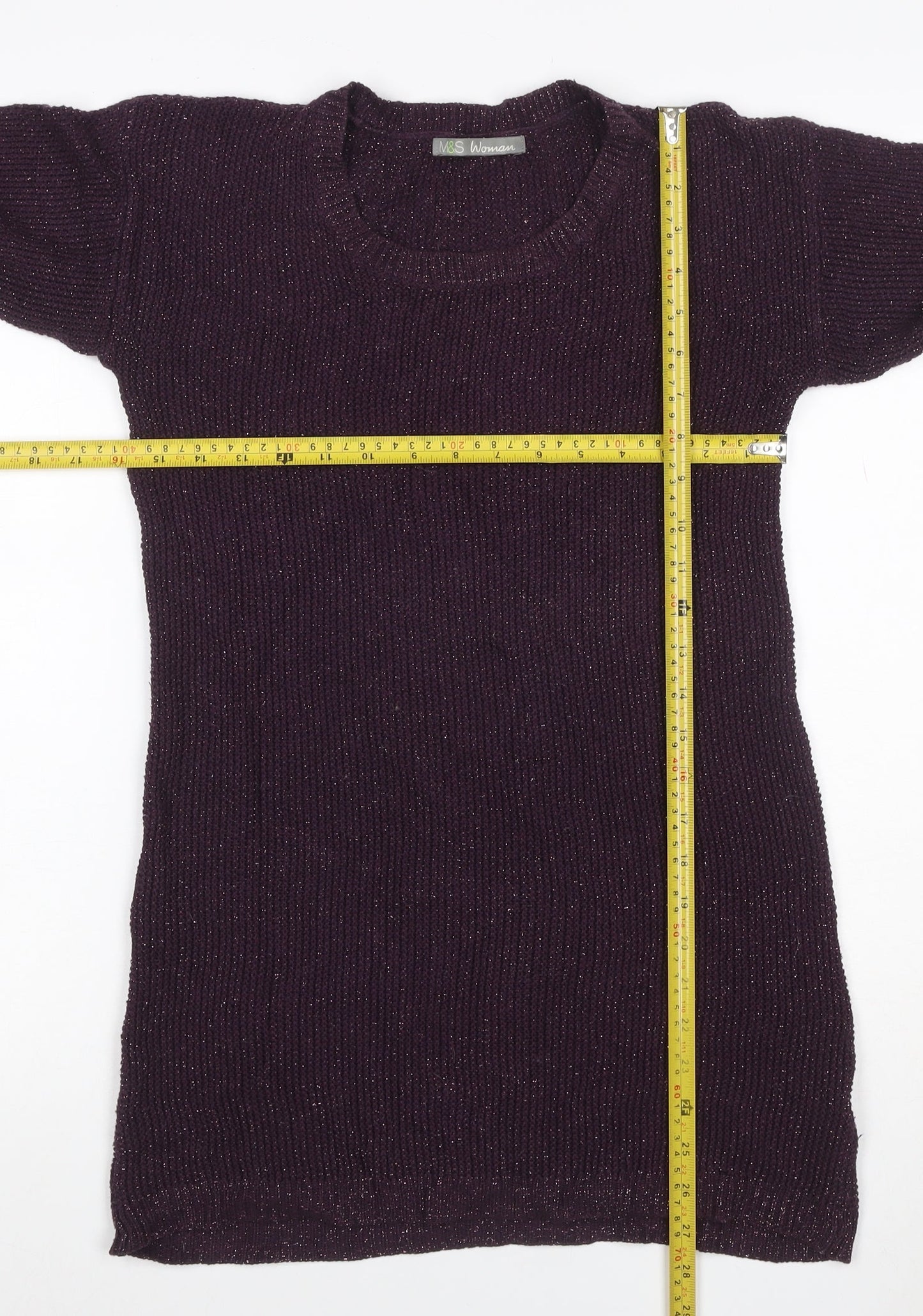 Marks & Spencer Women Purple Glitter Knit Tunic Jumper UK 8