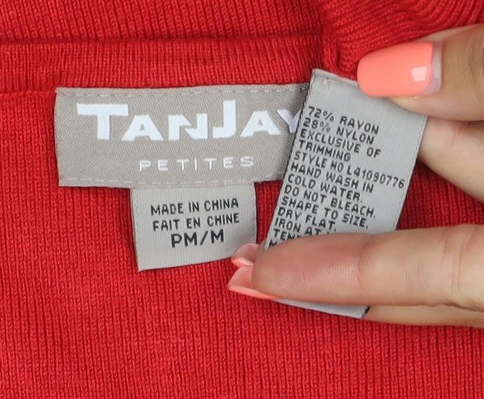 Tanjay Women Red Petite M Sleeveless Knit Vest Rhinestone Scoop Neck