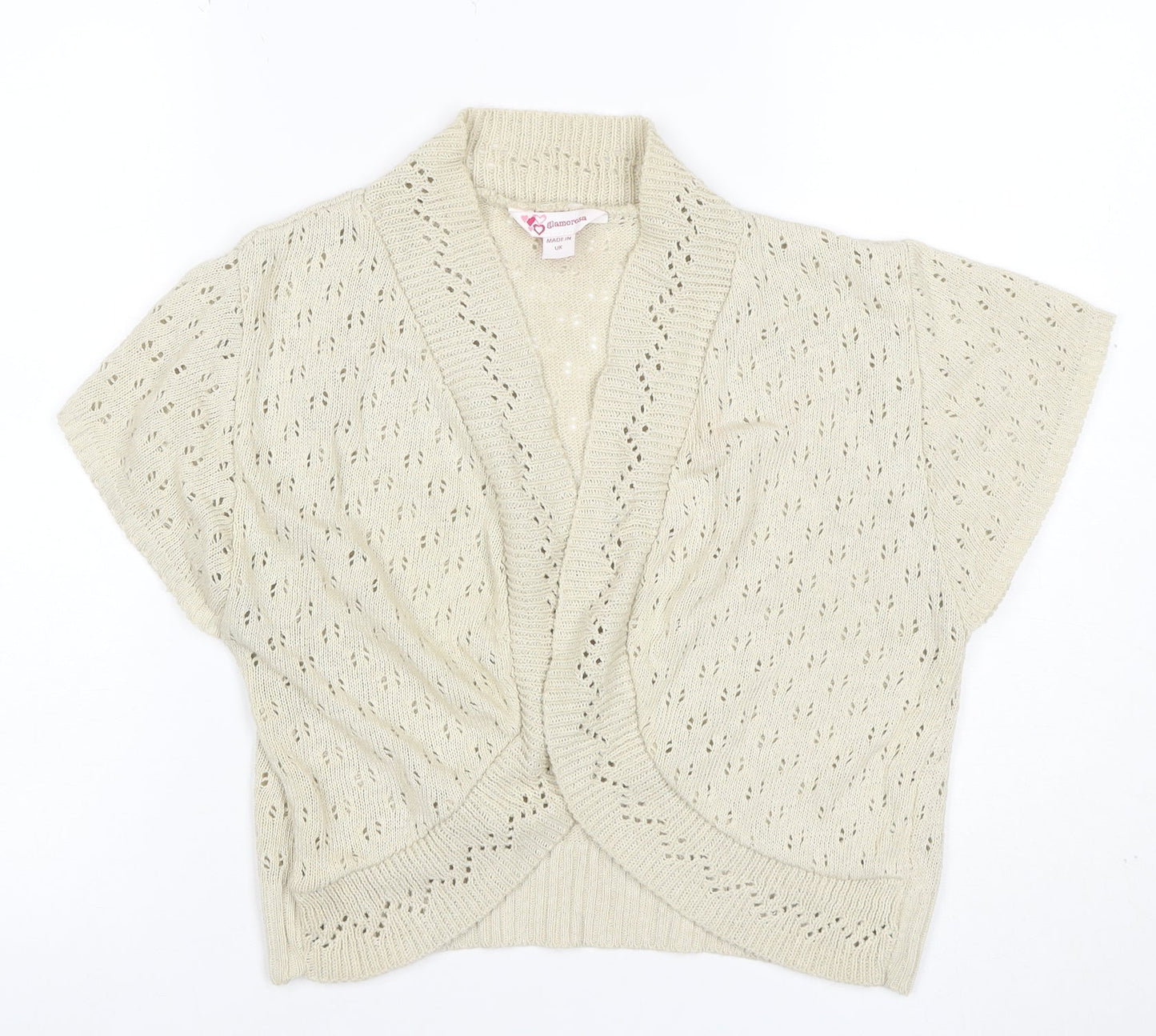 Glamorsa Women Ivory UK 20 Open Knit Wrap Cardigan Short Sleeve