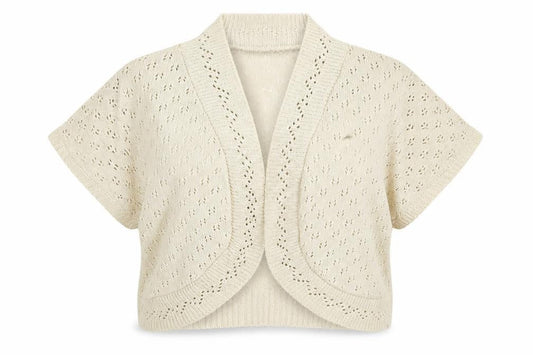 Glamorsa Women Ivory UK 20 Open Knit Wrap Cardigan Short Sleeve