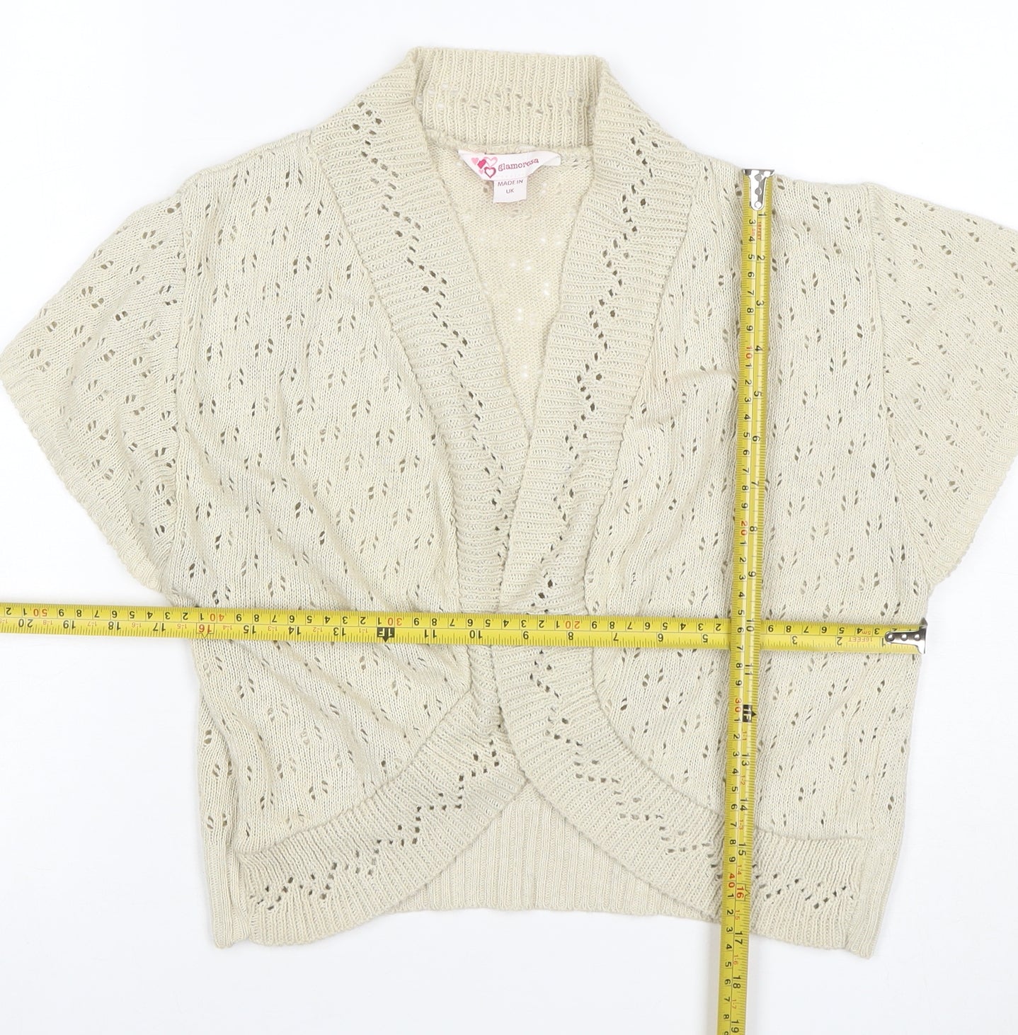 Glamorsa Women Ivory UK 20 Open Knit Wrap Cardigan Short Sleeve