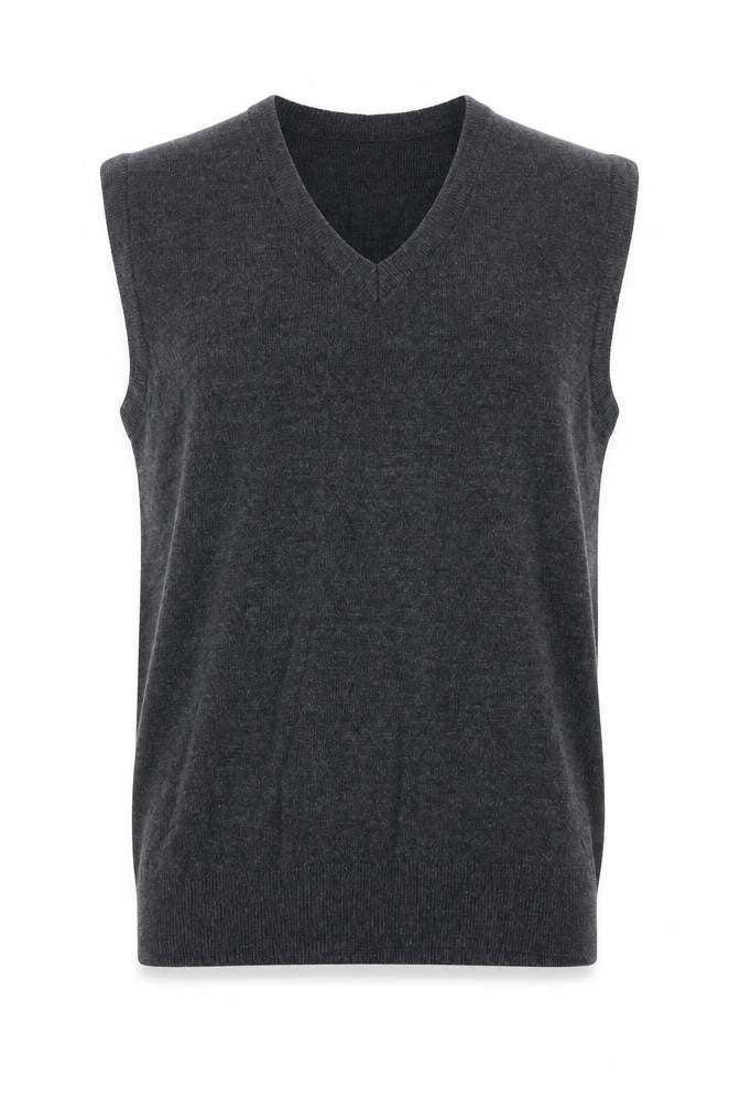 Glam Knitwears Men's Grey Wool Blend V-Neck Sleeveless Vest XL