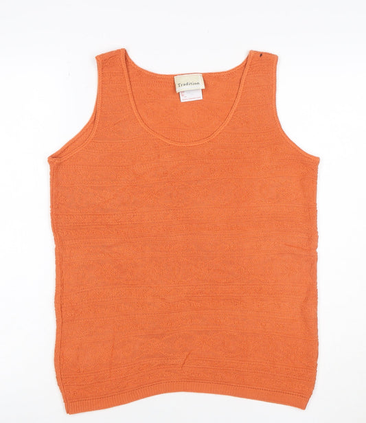 Tradition Women Orange Small Geometric Knit Scoop Neck Tank Top