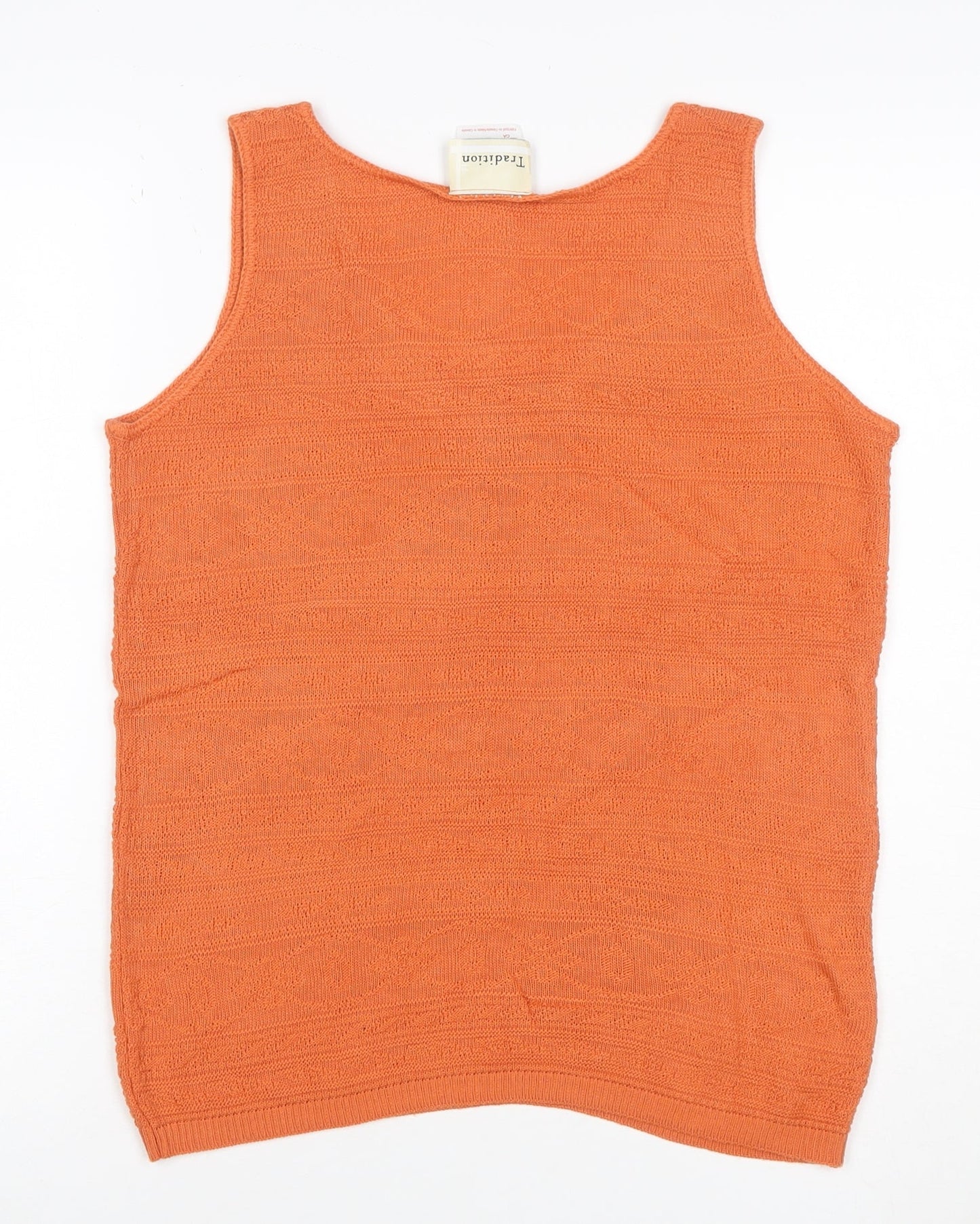 Tradition Women Orange Small Geometric Knit Scoop Neck Tank Top