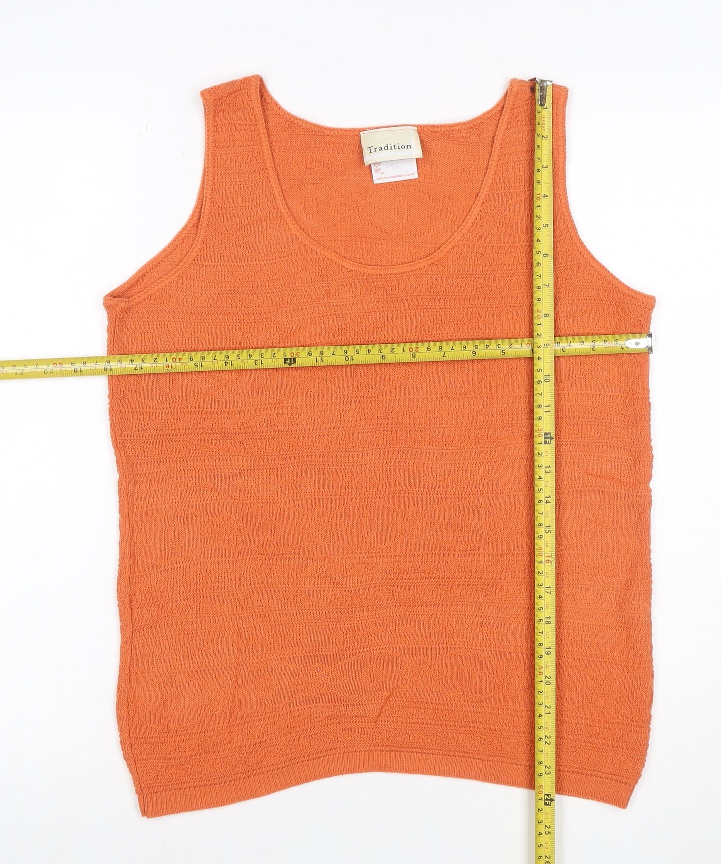 Tradition Women Orange Small Geometric Knit Scoop Neck Tank Top
