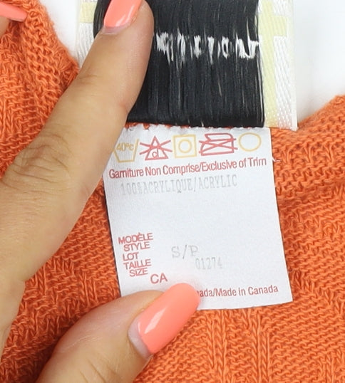 Tradition Women Orange Small Geometric Knit Scoop Neck Tank Top
