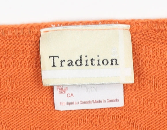 Tradition Women Orange Small Geometric Knit Scoop Neck Tank Top