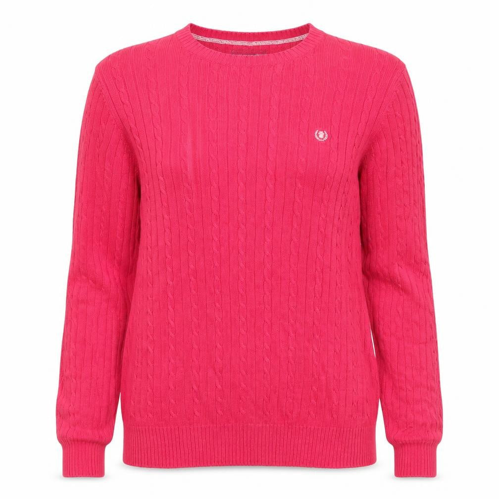 IZOD Women’s Pink L Cable Knit Cotton Crew Neck Jumper