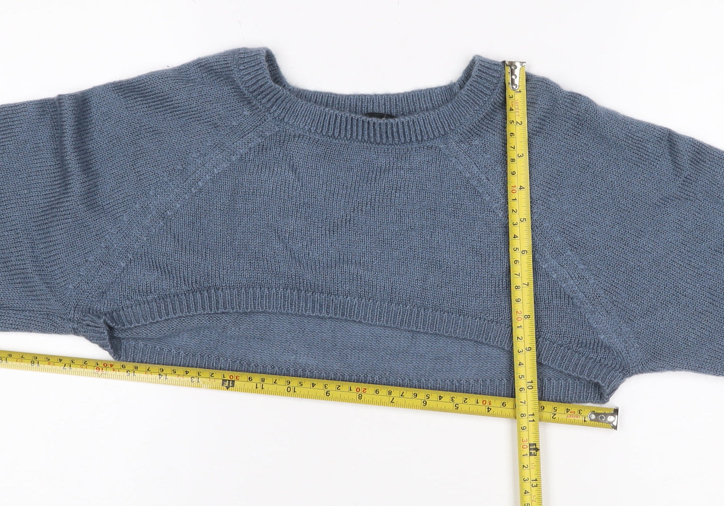 Yours Women Blue Crop Jumper UK 14-16 Acrylic Knit Crew Neck