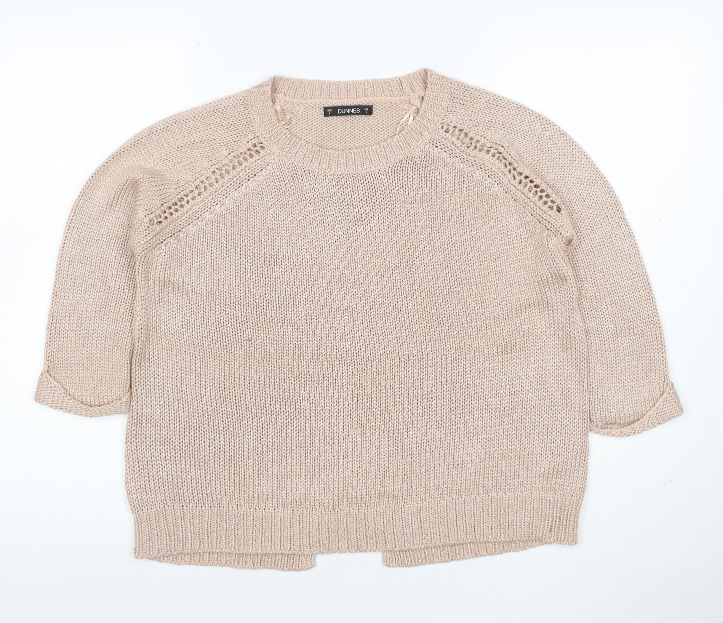 Dunnes Women Beige S Knit Raglan 3/4 Sleeve Round Neck Jumper
