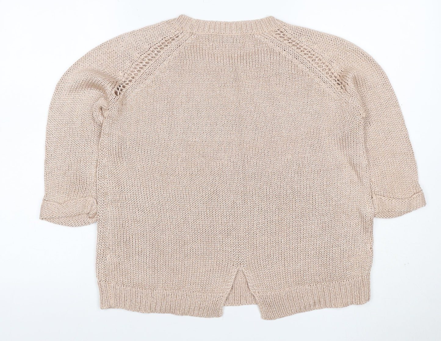Dunnes Women Beige S Knit Raglan 3/4 Sleeve Round Neck Jumper