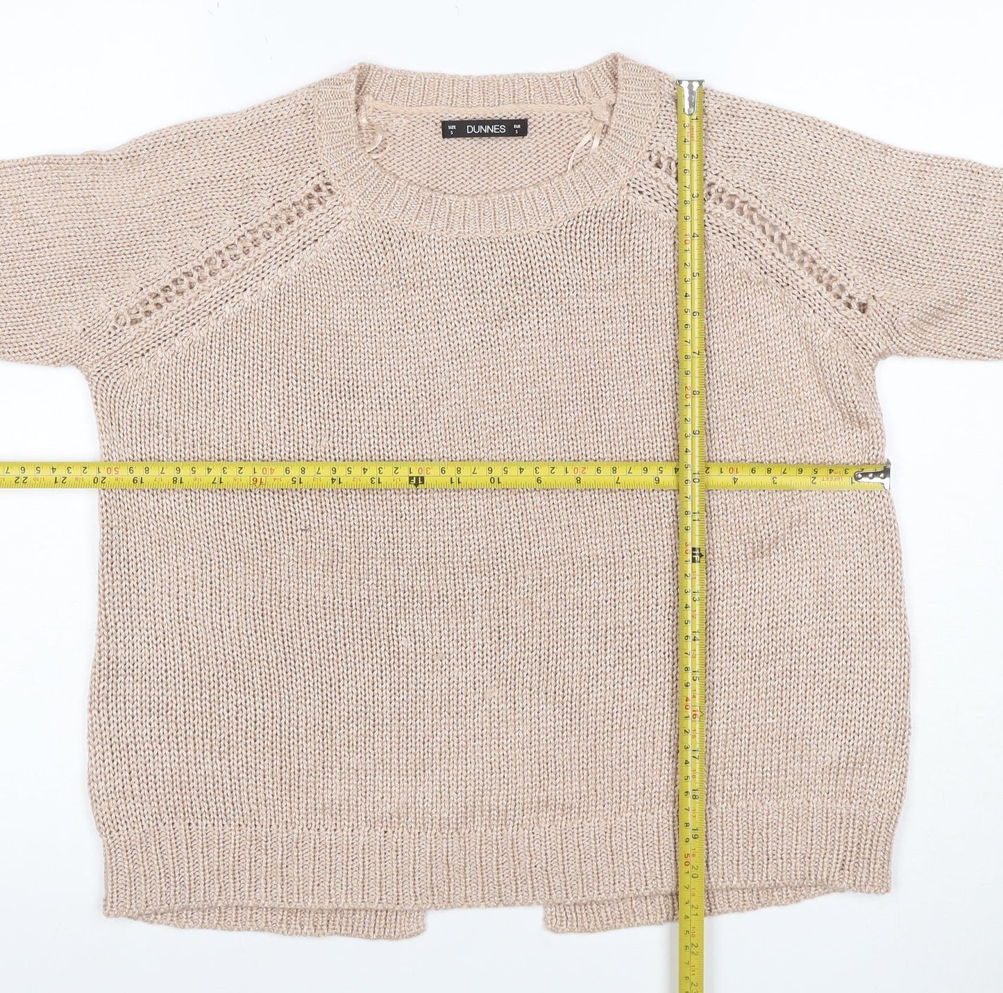 Dunnes Women Beige S Knit Raglan 3/4 Sleeve Round Neck Jumper