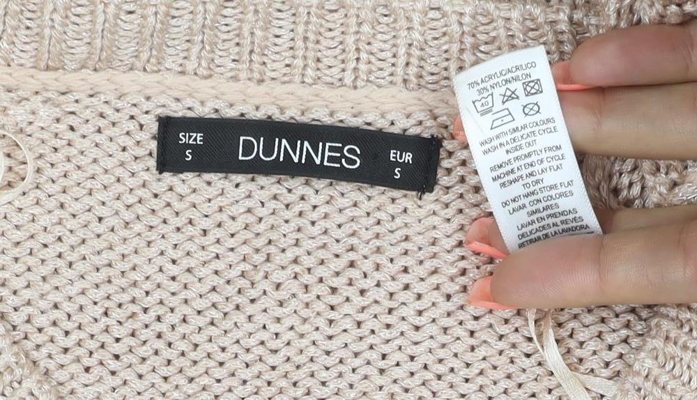 Dunnes Women Beige S Knit Raglan 3/4 Sleeve Round Neck Jumper