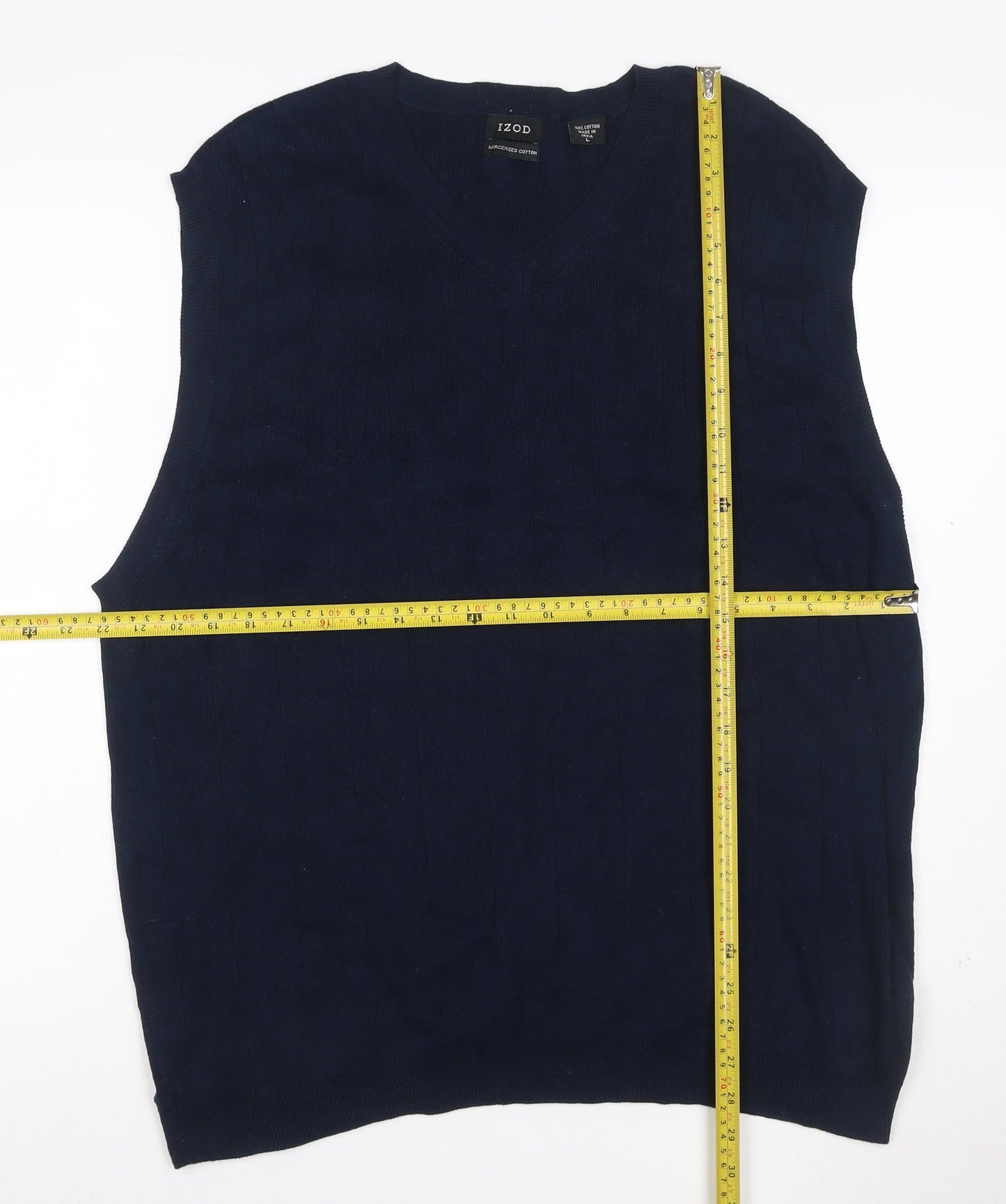 IZOD Mens Blue L Mercerised Cotton V-Neck Sleeveless Knit Vest