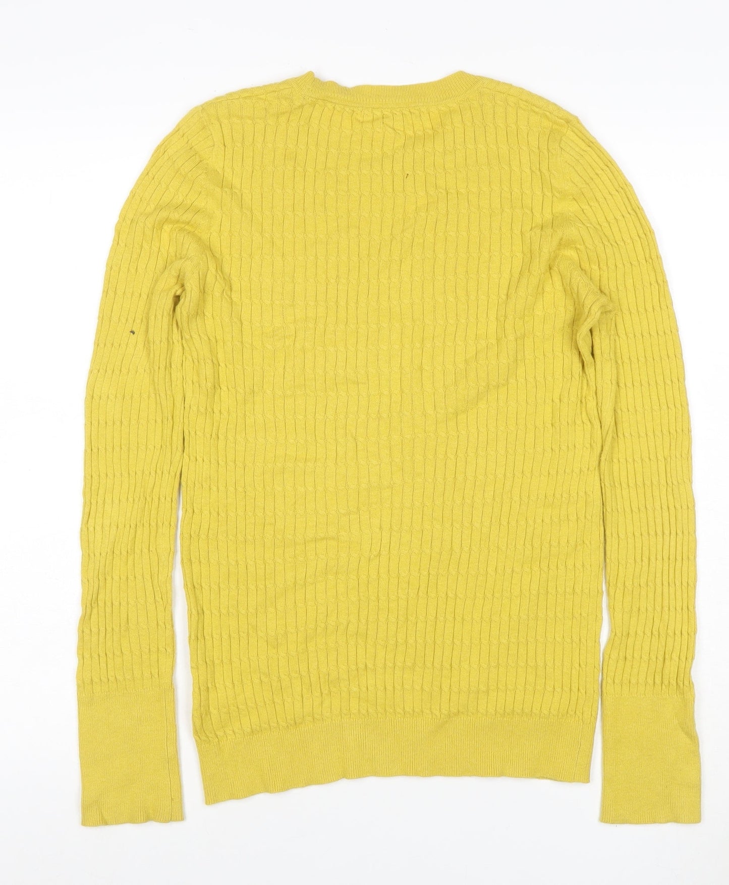 Next Women Yellow UK 10 Cable Knit Crew Neck Long Sleeve Jumper