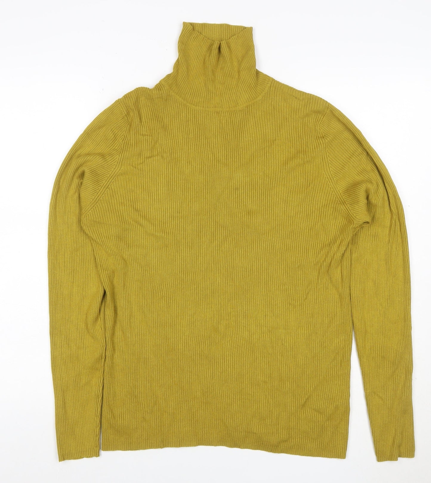 Marks & Spencer Women Green UK 18 Ribbed Roll Neck Long Sleeve Jumper