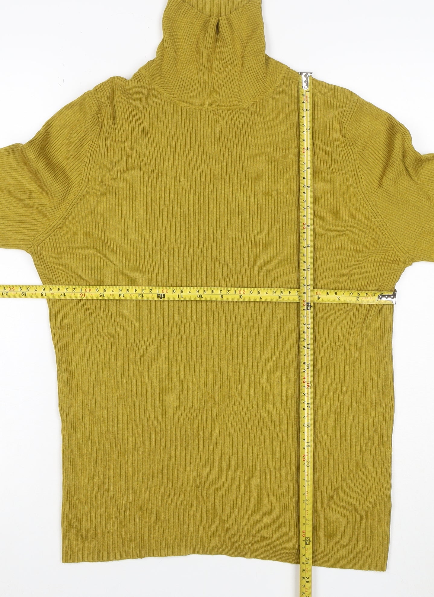 Marks & Spencer Women Green UK 18 Ribbed Roll Neck Long Sleeve Jumper