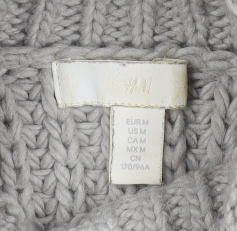 H&M Women Grey M Chunky Knit Wool Blend High Neck Raglan Jumper