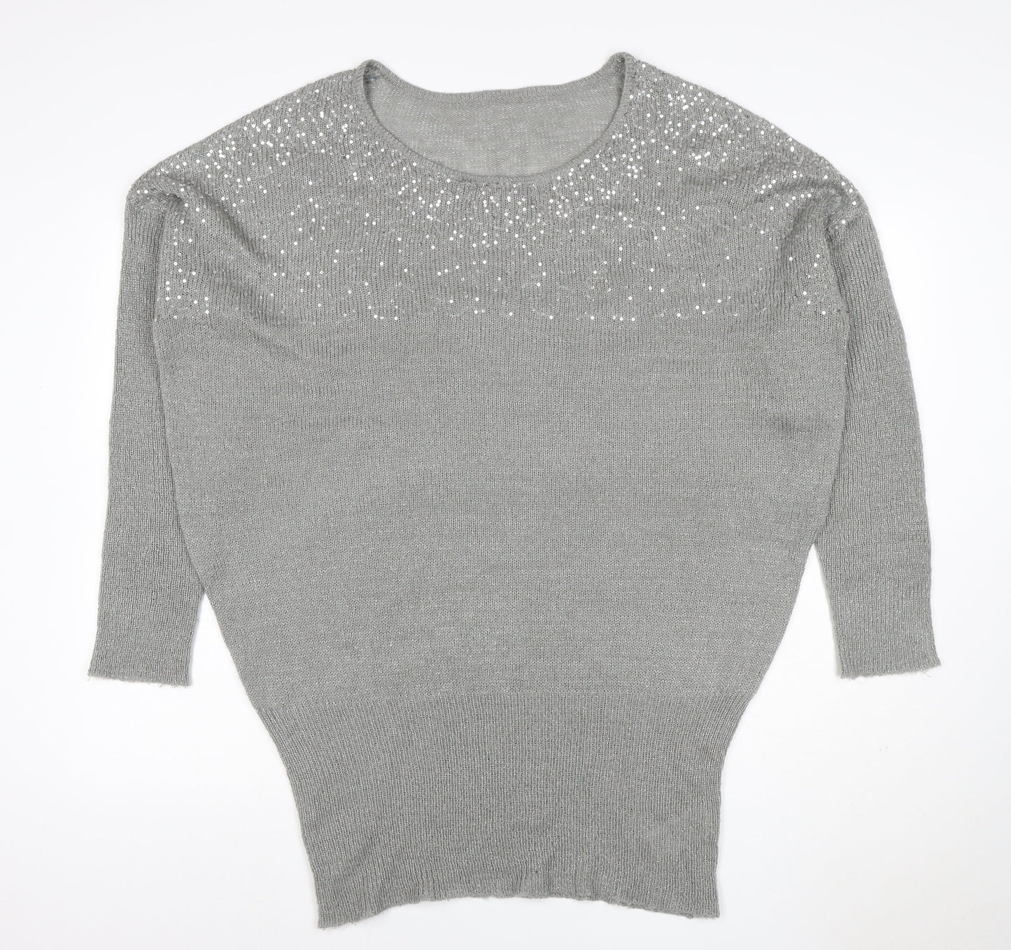Peacocks Women’s Silver Sequin Round Neck Knit Jumper Size 20