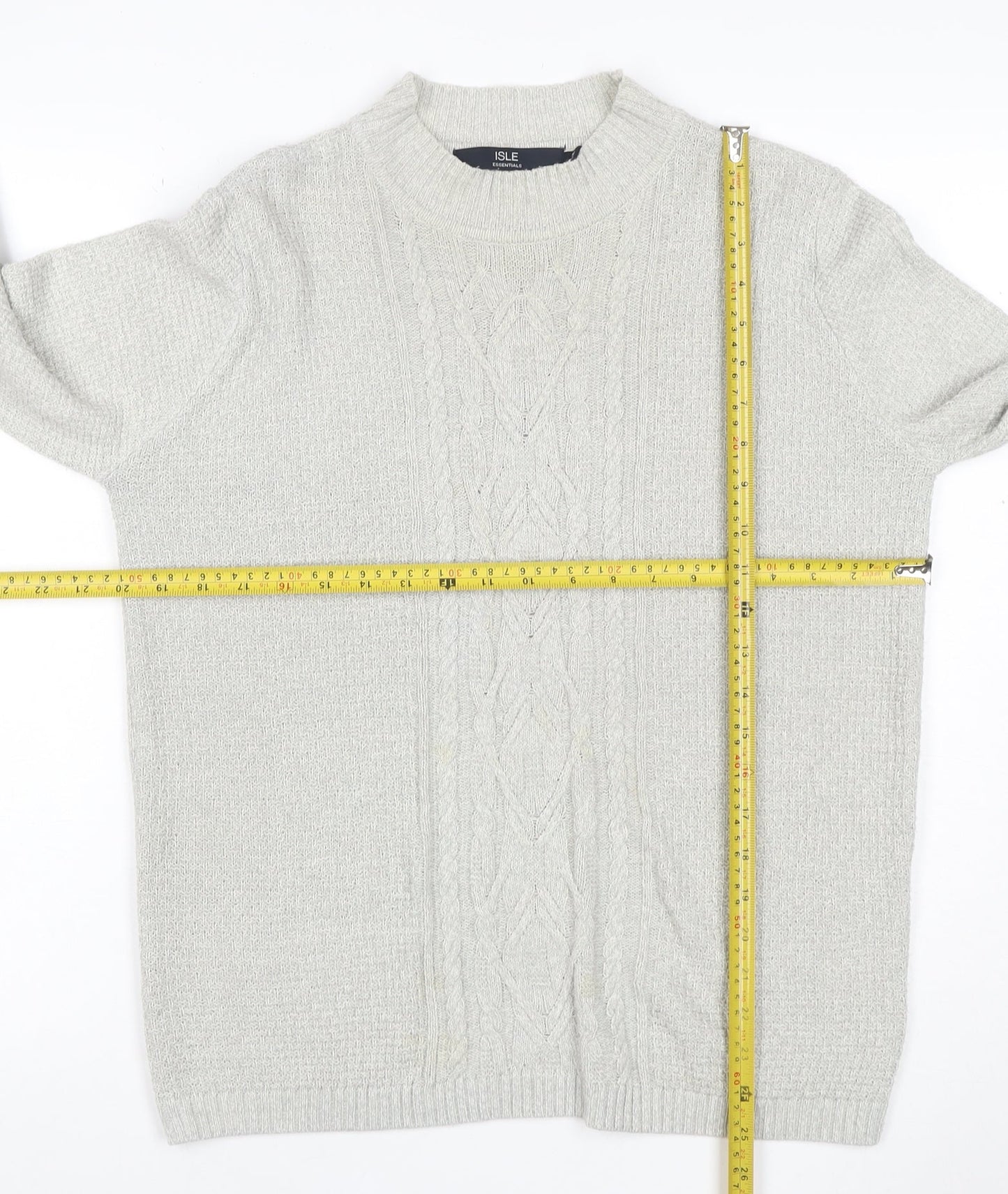 Isle Essentials Women Grey M Cable Knit Mock Neck Acrylic Jumper