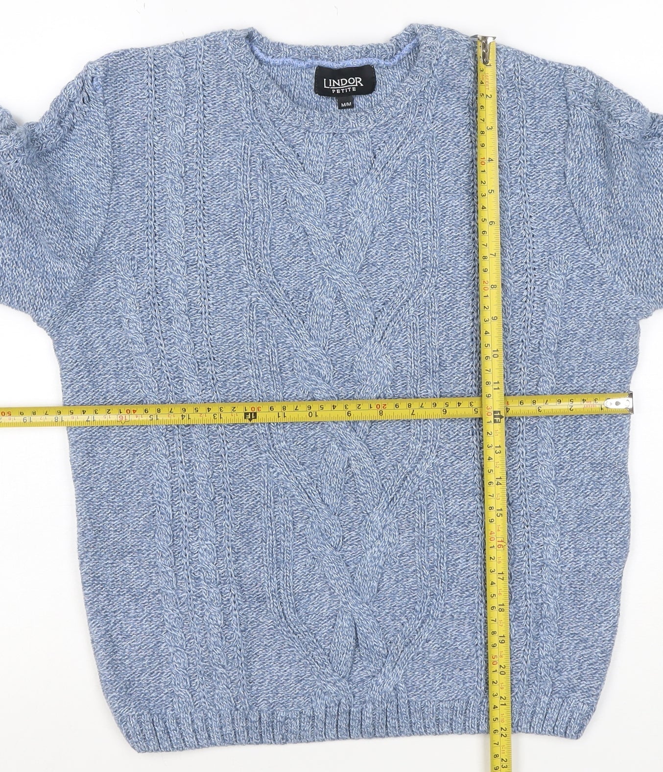 Lindor Petite Women’s Blue M Cable Knit Cotton Blend Jumper