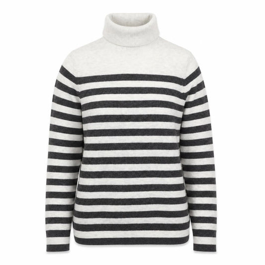 Marks & Spencer Women Grey Ivory Striped Roll Neck Jumper Size S