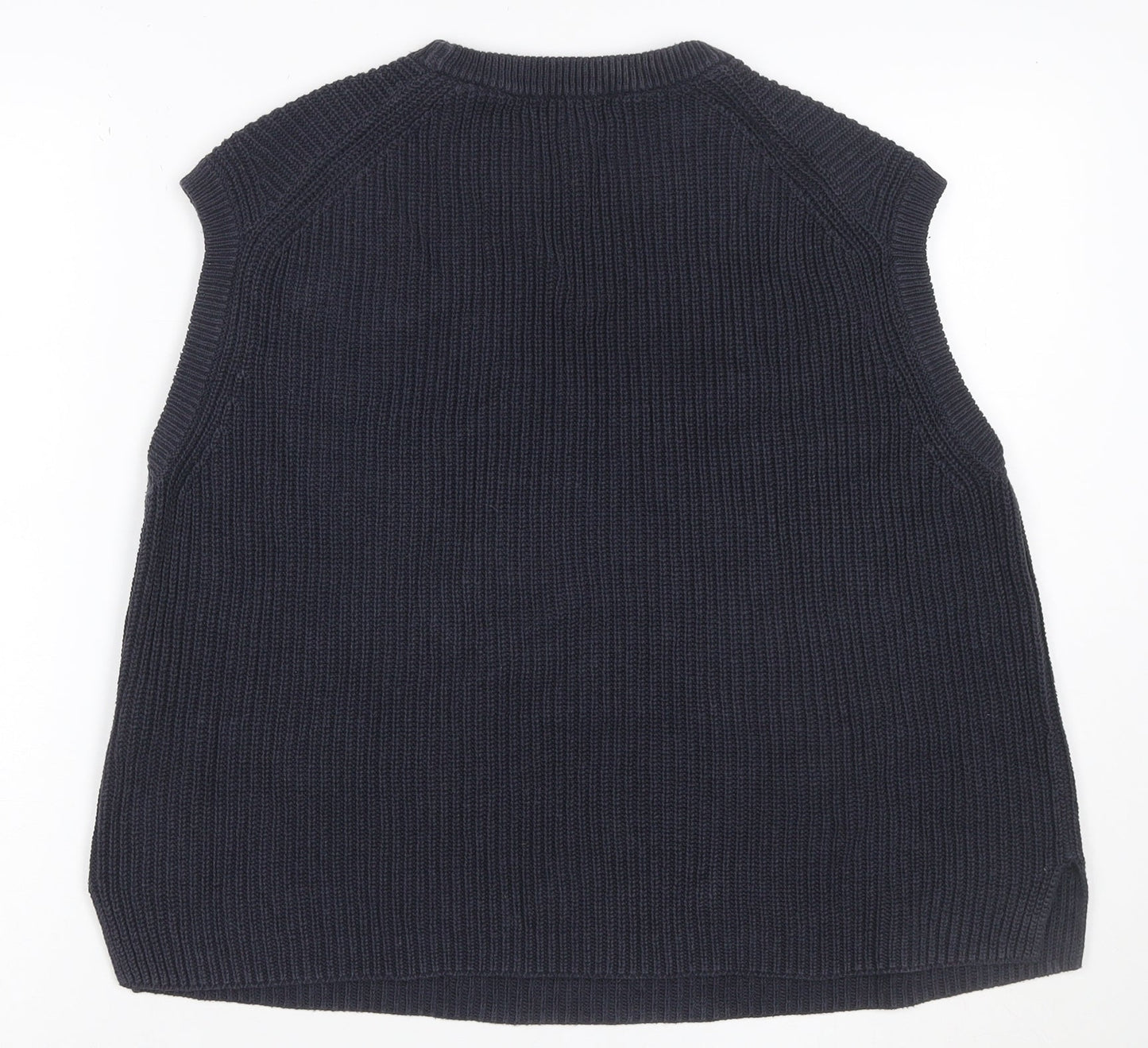 Uniqlo Women Blue M Ribbed Cotton Knit Sleeveless Crew Neck Vest