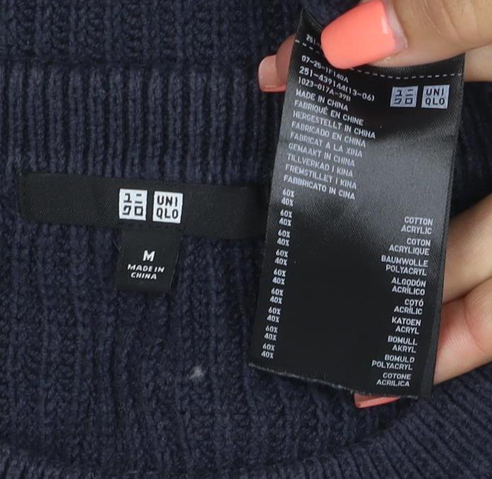 Uniqlo Women Blue M Ribbed Cotton Knit Sleeveless Crew Neck Vest